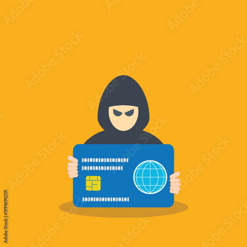 Cyber Crime Credit Card Theft Hacker Identity Fraud Security Breach Vector Illustration