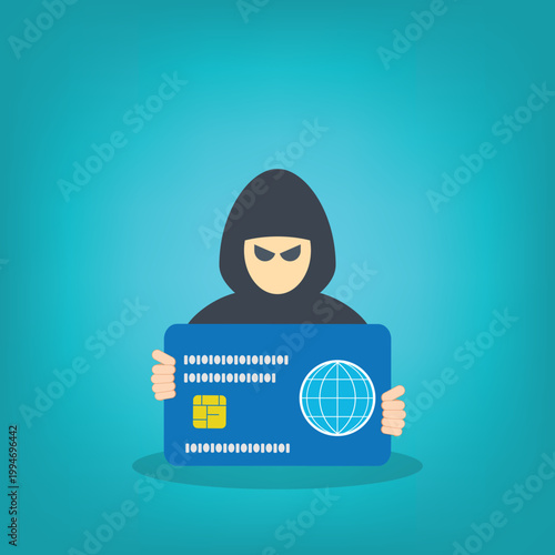 Cyber Crime Credit Card Theft Hacker Identity Fraud Security Breach Vector Illustration