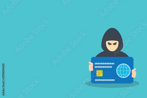 Cyber Crime Credit Card Theft Hacker Identity Fraud Security Breach Vector Illustration