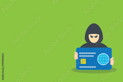 Cyber Crime Credit Card Theft Hacker Identity Fraud Security Breach Vector Illustration