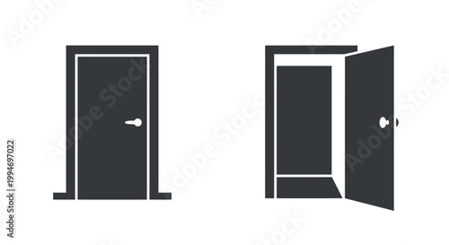 A simple logo icon depicting a closed door and another open door, a sign of permission to enter