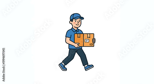 Cartoon illustration of a delivery man carrying a package box
