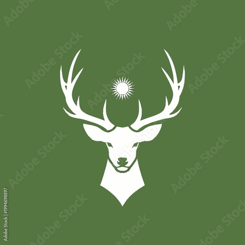 White deer head with large antlers.