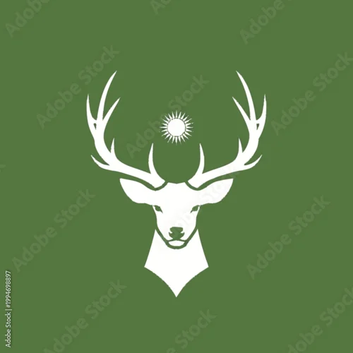 Obraz White deer head with large antlers.