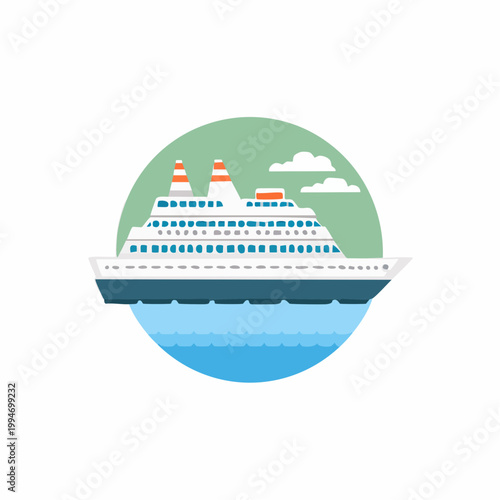 Cruise ship illustration in a nautical scene