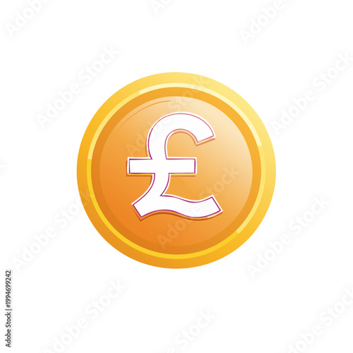 British pound coin illustration, financial currency symbol with orange glow.