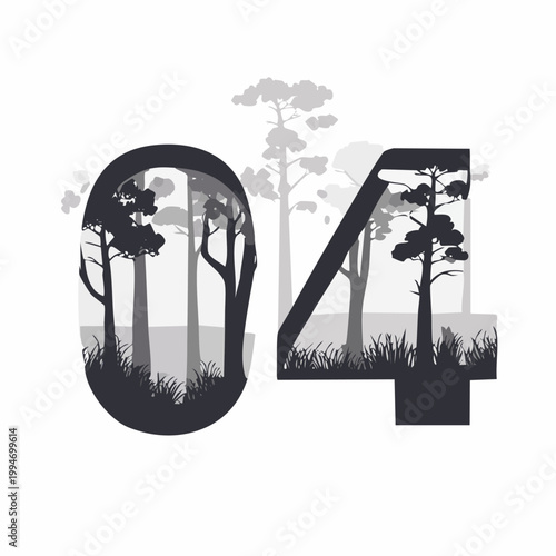 Number zero four forest double exposure illustration