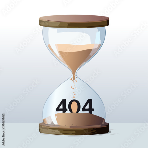 404 Not Found error page with an hourglass concept