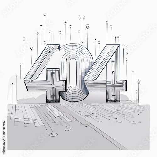 Stylized 404 error page illustration with circuit board elements