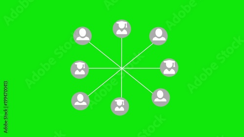 User network hub and spokes on black background animation