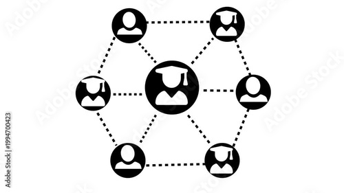 Online education network with connected student icons animation