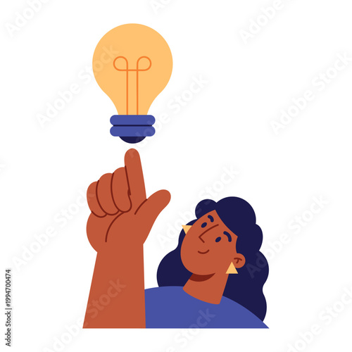 Creative woman pointing at a glowing lightbulb for new ideas