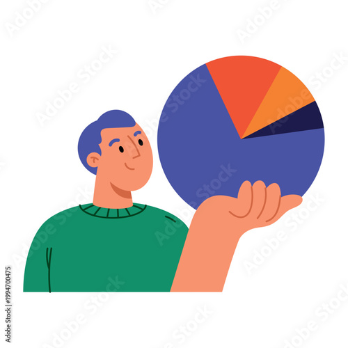 Professional man holding a colorful pie chart for data presentation