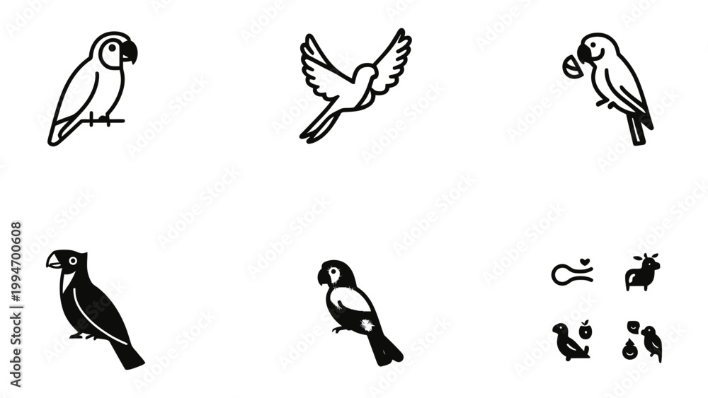 Obraz premium Exotic Avian Icons: A collection of meticulously crafted bird icons. Capturing the elegance of each avian form, a testament to the beauty of the bird world.