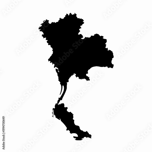 Flat vector map of Thailand silhouette icon, representing Southeast Asia travel destination, Thailand tourism, and geographical landmarks.