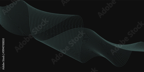 Top Green Wavy Lines on Dark Backdrop: A Serene and Dynamic Abstract Art Piece Showcasing Flowing Energy and Geometric Precision for Design. art