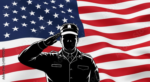 Patriotic american soldier saluting with usa flag background symbolizing national pride and honor