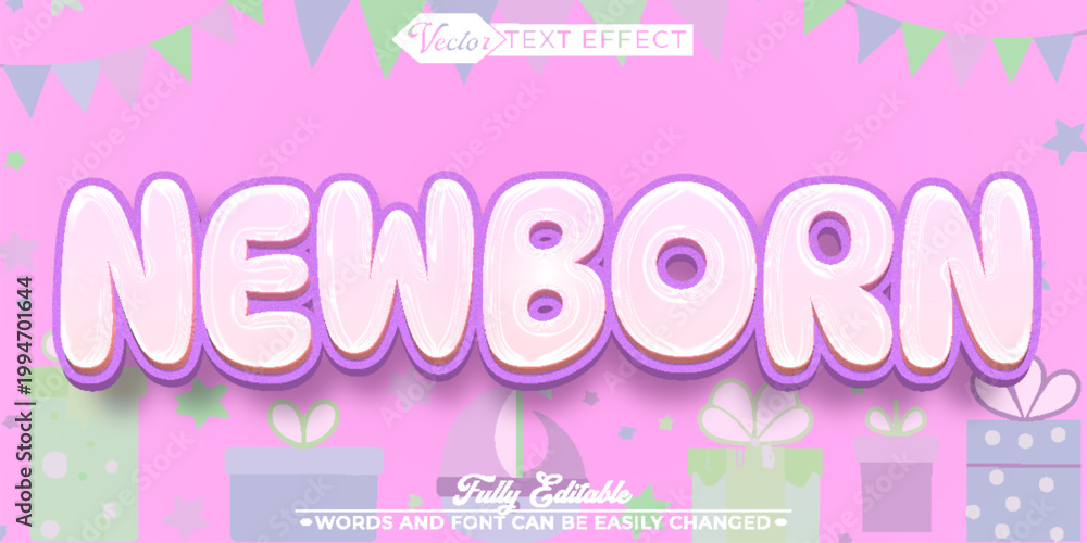 Fototapeta premium Soft Newborn Baby Tender Typography Vector Fully Editable Smart Object Text Effect