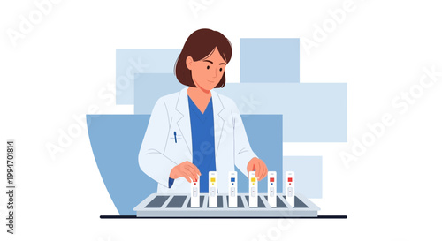 Female Scientist Conducting Medical Test with Diagnostic Kits in Laboratory
