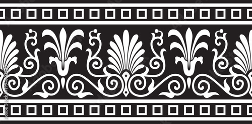 Vector monohrome black seamless classical Greek ornament. Endless European pattern. Border, frame Ancient Greece, Roman Empire.