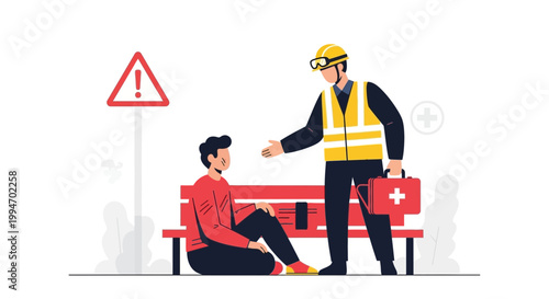 First Aid Assistance: Rescuer Offers Help to Injured Person After Accident