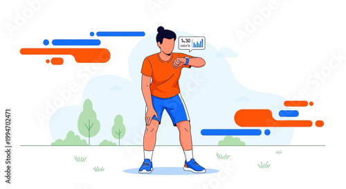 Fitness tracker smartwatch showing heart rate and graph, person exercising outdoors