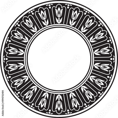 Vector monochrome black round turkish ornament. Endless ottoman national border, frame