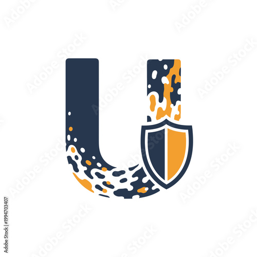 Shield logo with stylized letter U.