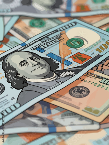 Stack of US One Hundred Dollar Bills Background