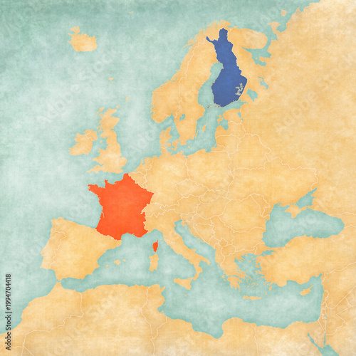 Photos Map of Europe - France and Finland