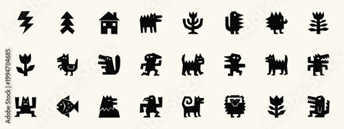 Collection of Primitive Geometric Silhouette Icons