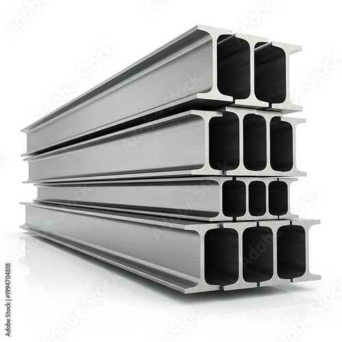 Stack of steel ibeams isolated on white background