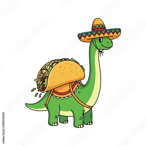 Cinco de mayo dinosaur festive brachiosaurus with taco sombrero celebration