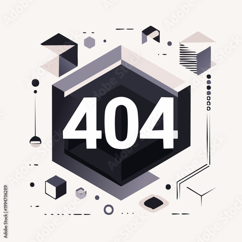 Abstract 404 error page design with geometric shapes.