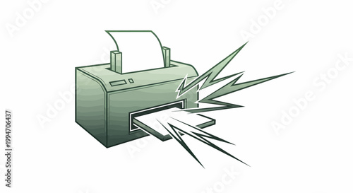 A printer rapidly ejecting paper with dynamic burst lines, illustrating fast printing or a paper jam.