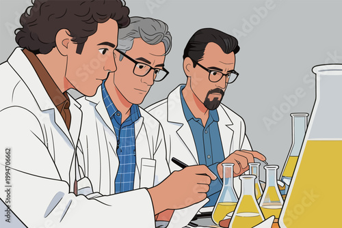 Scientists in Lab Conducting Research with Glassware