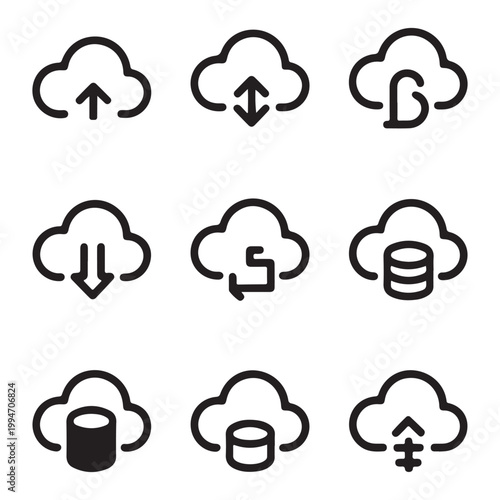 cloud storage server outline icon set vector solutions modern