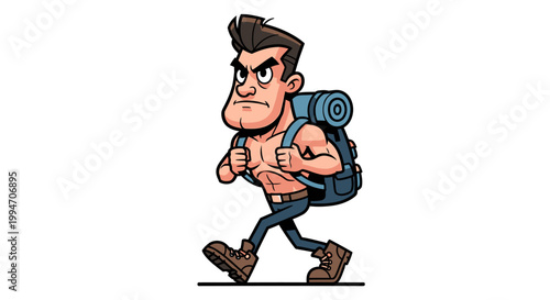 Photos Cartoon man with backpack hiking