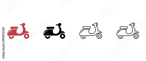 Scooter icons with motor vehicle concept, silhouette and line art vector design for urban transport, mobility services, and modern travel applications