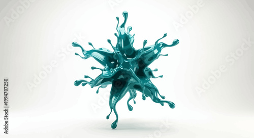 Abstract teal liquid splash forming a star shape on a white background.