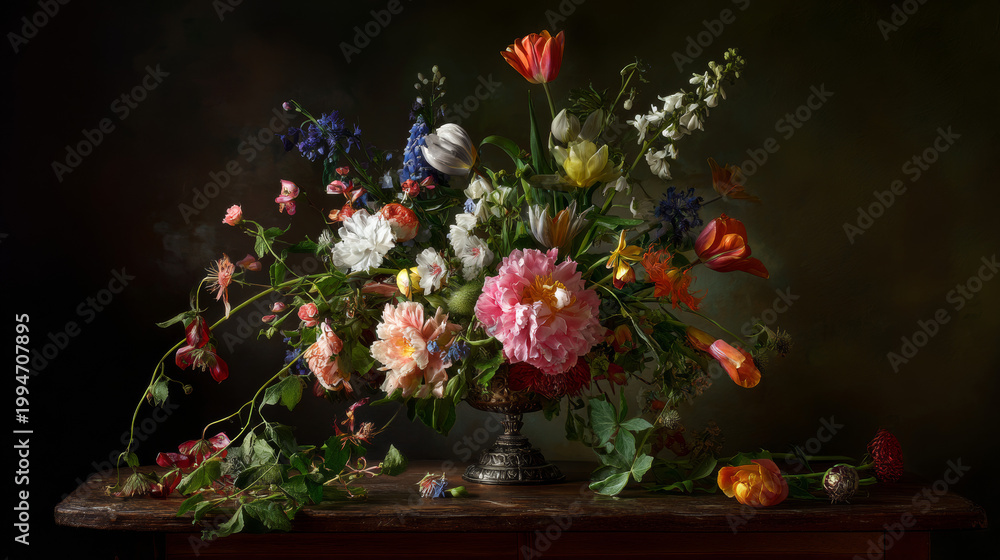 Fototapeta premium Still life with a beautiful bouquet of flowers