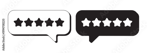 Five stars rating in speech bubble vector isolated illustration. customer review, quality assessment, product rating.