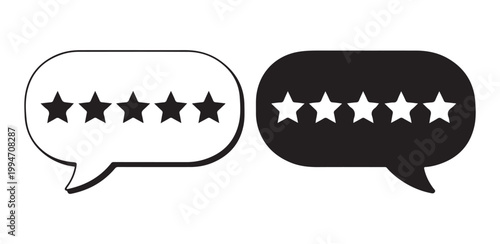 Five stars rating in speech bubble vector isolated illustration. customer review, quality assessment, product rating.