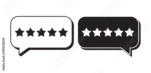Five stars rating in speech bubble vector isolated illustration. customer review, quality assessment, product rating.