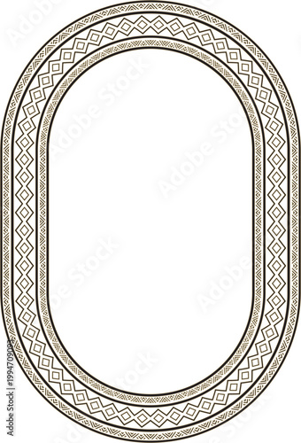 African oval gold and black ornament. Cultural heritage of the peoples of Africa. Ethnic endless border, frame. Zimbabwe ornament.