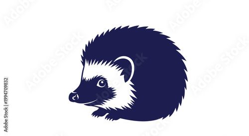 Cute dark blue and white hedgehog illustration on white background
