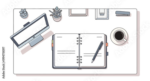 Open Notebook with Pen on Desk.