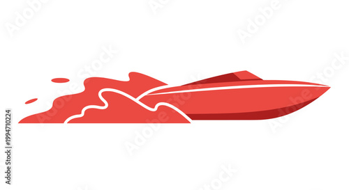 Red speedboat on the water surface.