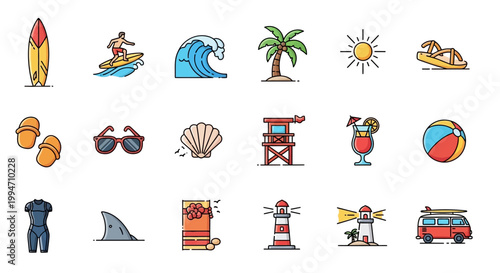 Summer Vacation Icon Set Graphics.