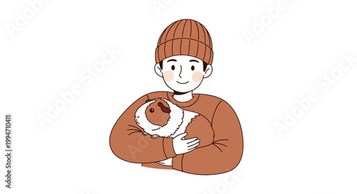 Smiling person in beanie holding a guinea pig